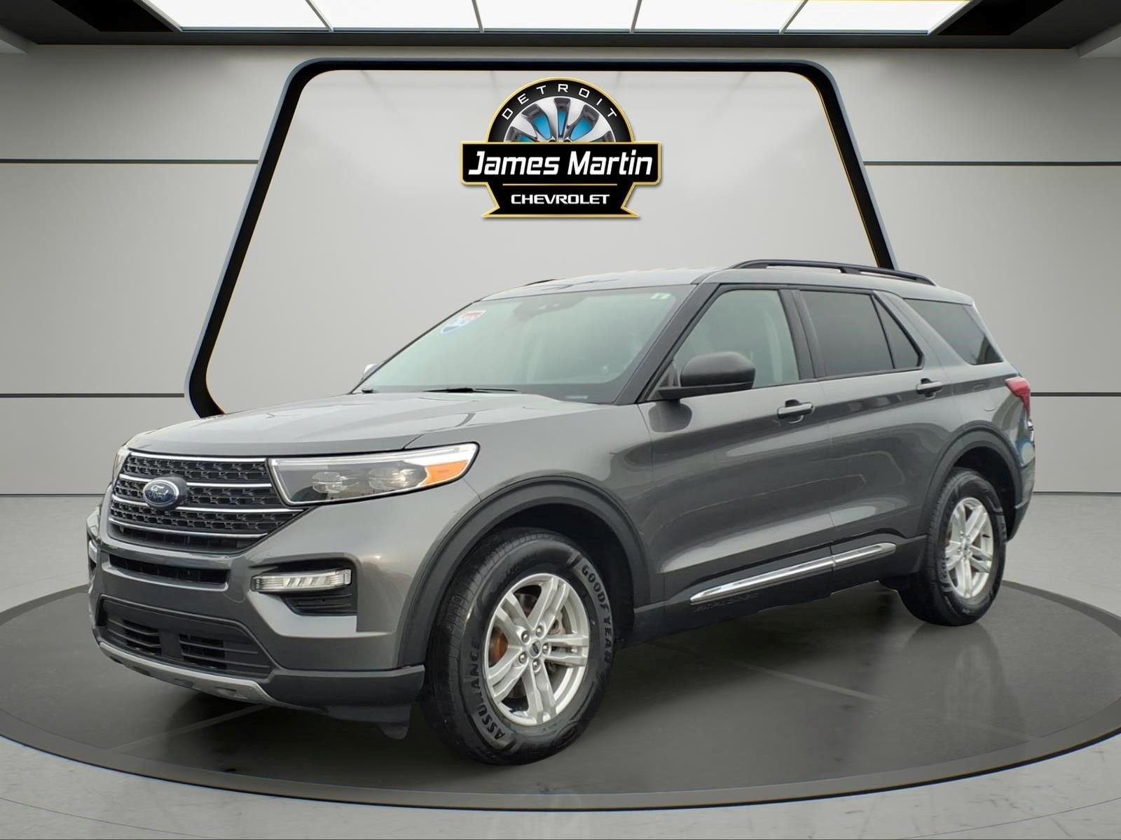 2023 Ford Explorer XLT in Gray — front three-quarter view