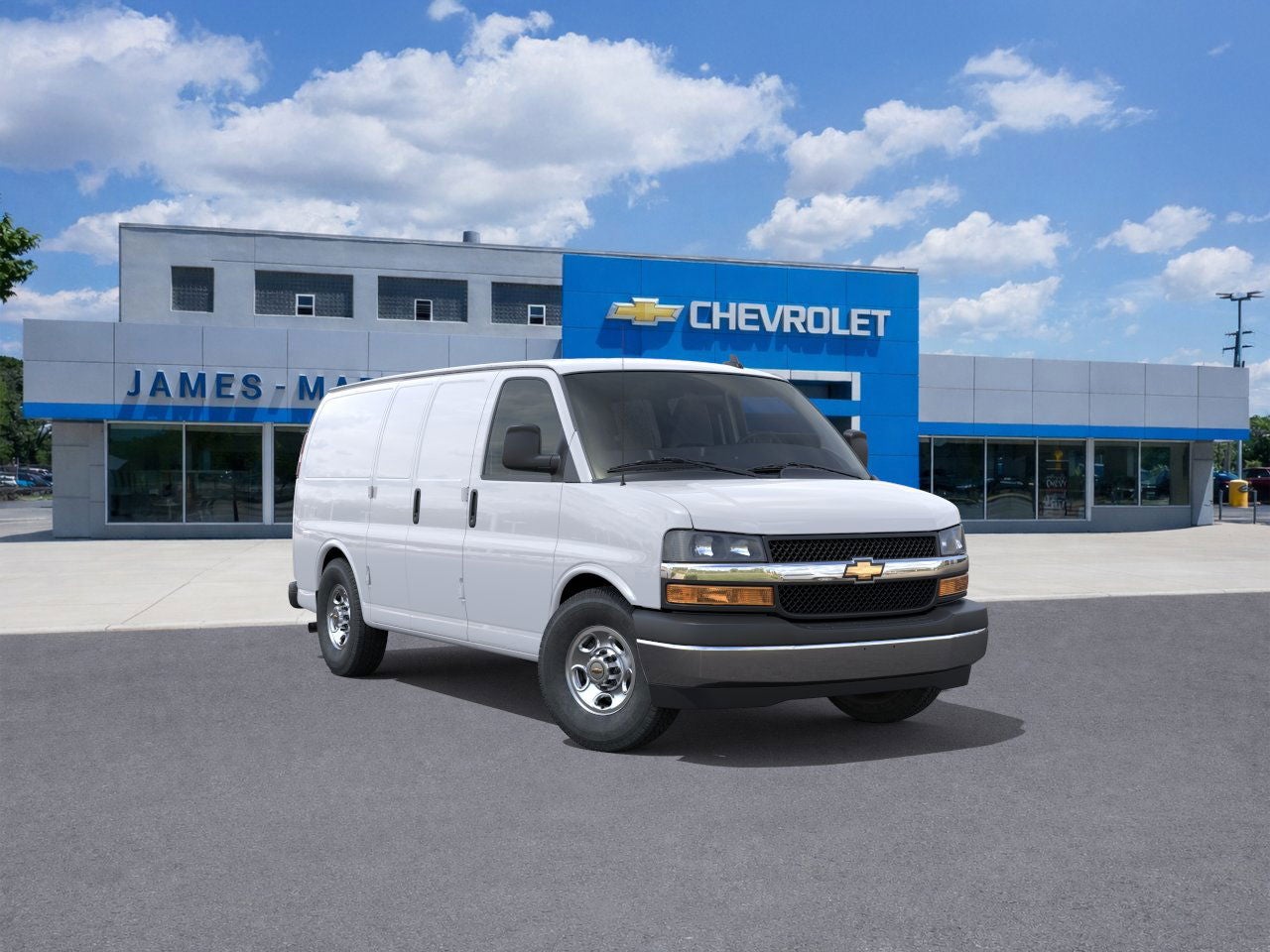 2025 Chevrolet Express Cargo WT in Summit White — front three-quarter view