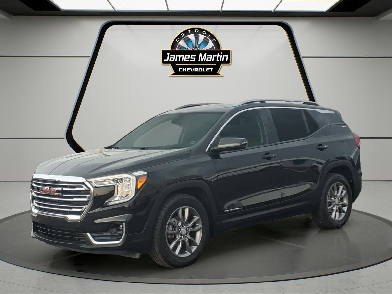 2023 GMC Terrain SLT in Ebony Twilight Metallic — front three-quarter view