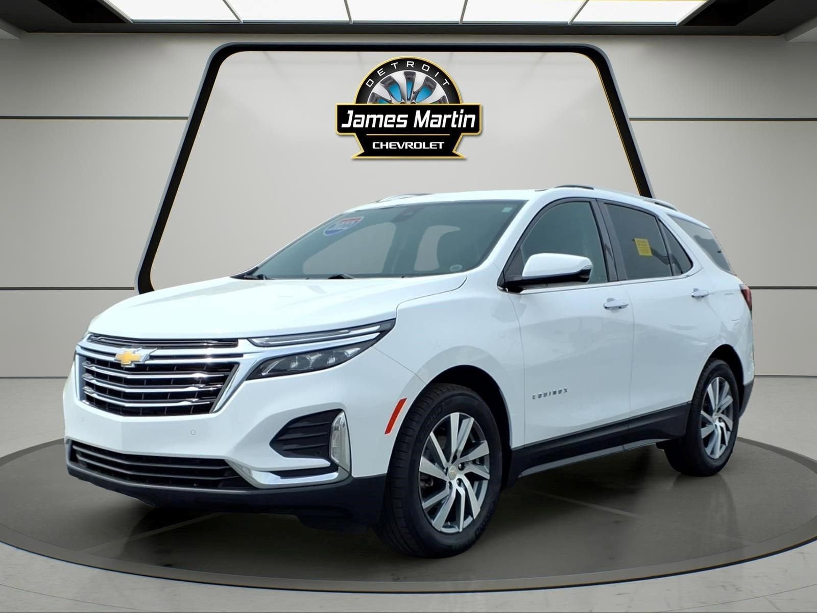 2022 Chevrolet Equinox Premier in Summit White — front three-quarter view